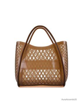 Clear Jelly Tote Bag Waterproof Open Top Lattice Cutout Beach Purse